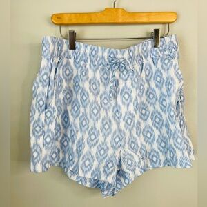 Splendid Blue Patterned Women's Linen  Drawstring Shorts